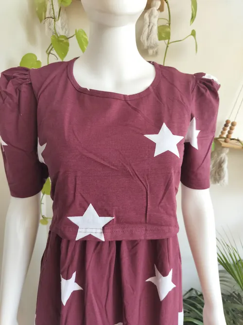Maternity Maxi - Knee Length - Burgundy Stars